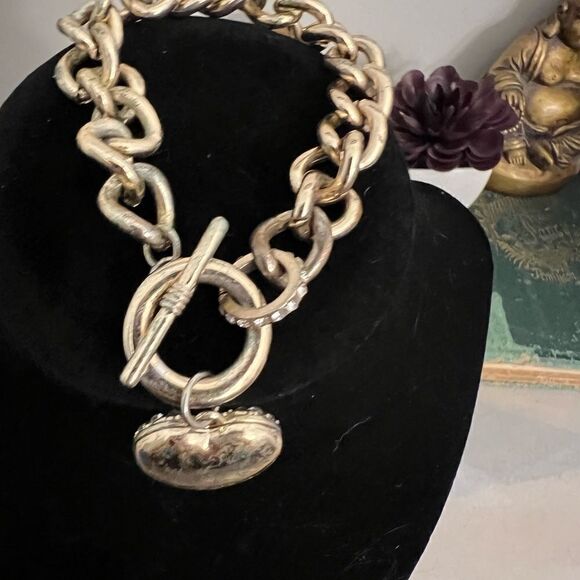 Vintage chunky Guess Heart chain toggle crystal bracelet - Picture 5 of 8